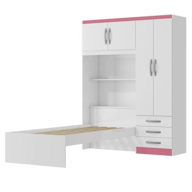 Imagem de Guarda Roupa Com Cama 4P 3G LIS RG023 Branco Rosa Flex MXM