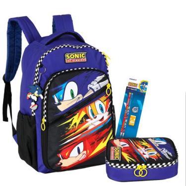Imagem de Kit Mochila Escolar Sonic Luxcel Menino Com Estojo Original, Azul