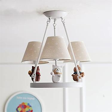 Imagem de Luminária de lustre, lustre de desenho animado LED infantil lustre menino menina quarto jacquard capa de tecido iluminação para reforma da casa (tamanho: preto) (tamanho: branco)