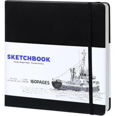 Imagem de Caderno de esboço de capa dura, 49,9 kg/180 g/m² para pintura de desenho, 160 páginas/80 folhas, bloco de esboço quadrado, 20 × 20 cm, material de arte para adolescentes, adultos, artistas