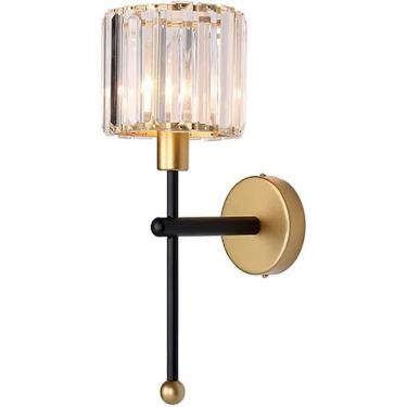 Imagem de Arandela de cristal preto dourado, luminária de parede moderna vintage de meados do século, luz de espelho de haste longa para penteadeira de banheiro, luminária de fazenda nórdica para,