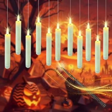 Imagem de Velas flutuantes com varinha, decorações de Natal, velas de janela de LED com suporte, 12 peças de velas mágicas para pendurar, castiçais para festa de Natal, vela afunilada de LED para decoração de