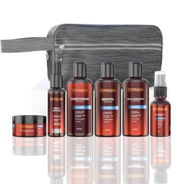 Imagem de Kit Completo Condado 7 Itens Barba e Cabelo Fortificante Hidratação Nutrição Shampoo Condicionador Creme Óleo Tônico Fortificante Balm + Necessaire (Oceano (Refrescante) + Necessaire Cinza)