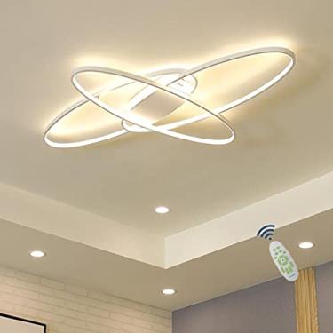 Imagem de Luminária de teto LED moderna para sala de estar, regulável com controle remoto, design oval, 3 anéis, lustre de acrílico de metal para quarto, sala de jantar, banheiro, cozinha, lâmpadas de