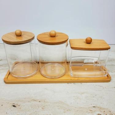 Imagem de Kit 3 Porta Algodão Cotonete Organizador Acrílico com Tampa