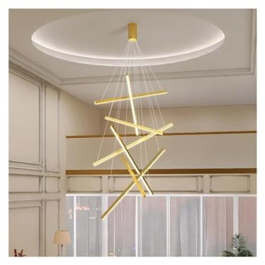 Imagem de Sala de estar Quarto Sala de jantar Lustre LED dourado/Teto Escadaria Longo Pingente Iluminação Lustre Luminária