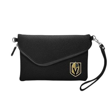 Imagem de Littlearth Bolsa feminina NHL Vegas Golden Knights Pebble Fold Over Crossbody Purse, Cor da equipe, 15,24 x 22,86 x 1,91 cm