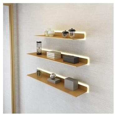 Imagem de Prateleira flutuante montada na parede luz LED incorporada, prateleiras de metal emissores de luz montados na parede prateleira de exibição de metal criativo para barra de entrada bancada sala de