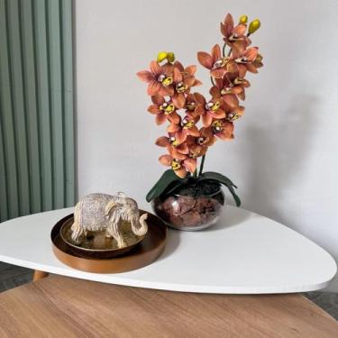 Imagem de Orquídeas Artificiais com Vaso Decorativo Vidro, Arranjo Flores para Decoração (Marrom)