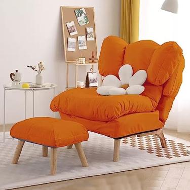 Imagem de espreguiçadeira, espreguiçadeira interna moderna com otomano, sofá de tecido impermeável de meados do século, cadeira de leitura com moldura de madeira, cadeira moderna para sala de estar e quarto