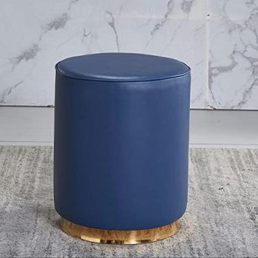 Imagem de Banqueta dobrável para pés de couro, banquinho redondo, banquinho para mudança de sapato para quarto banquinho para sala de estar, azul escuro - 36 x 43 cm estrela da luz (azul escuro 36 x 43 cm)