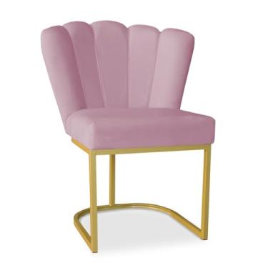Imagem de Cadeira Pétala Estofada Veludo - Base Dourada Moderna para Sala de Jantar e Escritório (Base Metal, Rose)