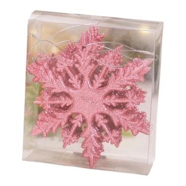 Imagem de Fancyes 6 x decorações penduradas de flocos de neve de Natal resistentes de 4,7 x 4,1 polegadas multifuncionais para decoração de guirlanda de guirlanda e, Rosa