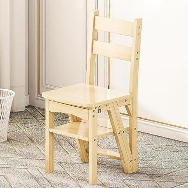 Imagem de WZYCLTT Cadeira dobrável de madeira para biblioteca, cadeira de escada dobrável de madeira maciça de 4 degraus, banqueta de madeira dobrável, para adultos, escritório, casa, cozinha ao ar livre (cor