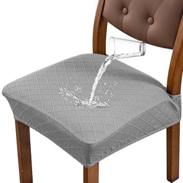 Imagem de Genina Capas de assento impermeáveis para cadeiras de sala de jantar, capas de cadeira de jantar, sem capas traseiras (cinza, 6 peças)