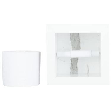 Imagem de Nicho Porta Papel Higiênico em Porcelanato Polido - (Carrara Gioia) com Borda em Alumínio, 15x15x11 cm, com Rolete
