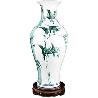 Imagem de Vaso de cerâmica feito à mão, base rotativa, padrão de bambu, decoração de sala de estar de hotel (39 x 17 cm) para flores