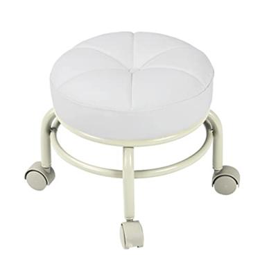 Imagem de MZYSGFCY Banqueta baixa com rodas, banco para pedicure, banco com rodas, tamborete curto com rodas giratórias universais (branco) (castanho)
