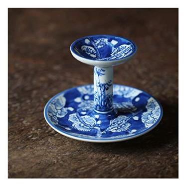 Imagem de Castiçal chinês retrô castiçais de cerâmica com padrões requintados, sala de estar em casa, mesa de jantar, suporte de vela para decoração