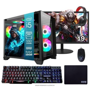 Imagem de Computador PC Gamer Completo TOB Intel Core i7 SSD 240GB 8GB Gabinete Aquário Teclado Mouse Mouse Pad e Headset Gamer Monitor 19” Windows 10 Pro Trial