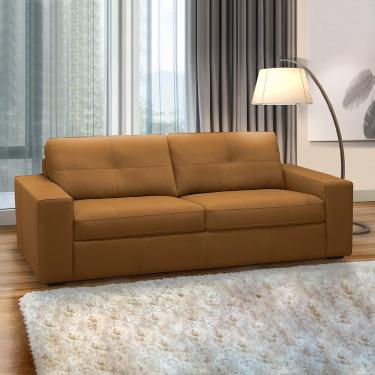 Imagem de Sofá Decorativo Mendes 3 Lugares Sala de estar 235cm Pés em Madeira Couro Caramelo G88 - Gran Belo