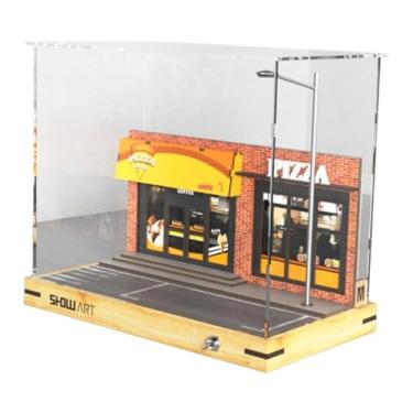 Imagem de Fenteer Diorama de pizzaria em escala 1/32, modelo de cena, estacionamento, micro paisagem, decoração, cena em miniatura, caixa de armazenamento de carro de