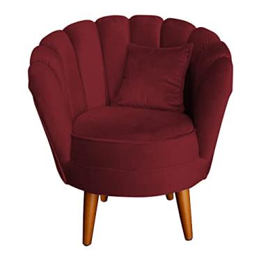 Imagem de Poltrona Decorativa Pétalas de Flor, Veludo, Design Clássico, Pés Palito, para Sala de Estar, Recepção e Quarto, (Vermelho)