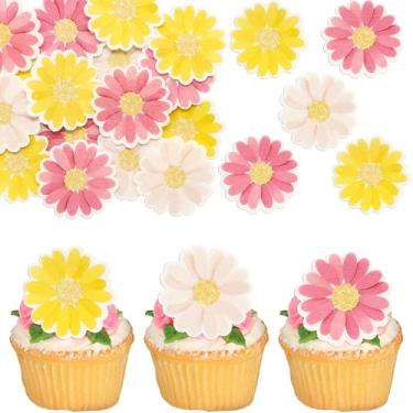 Imagem de Ephlyn 48Pcs Edible Daisy Cupcake Toppers Wafer Paper Flower Cake Topper Decorations Flower Chrysanthemum Party Decorations for Birthday Wedding Birthday Party Supplies White Rose Red Yellow