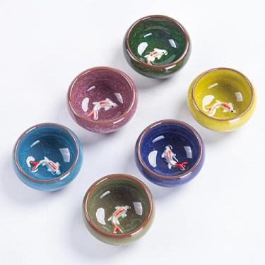 Imagem de RORA Conjunto de 6 peças de copos de dose de soju coreano, design de peixe Koi, conjunto de xícaras de cerâmica, acessórios de chá para soju, saquê, molhos e chá
