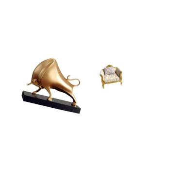 Imagem de Fenteer Escultura de Touro para Decoração de Casa, Mesa de Bonecas, Miniatura de Sofá de Madeira, Estátua Abstrata de Boi, Estatueta de Gado, Artesanato, Simu
