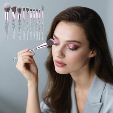 Imagem de Conjunto de pincéis de maquiagem de cristal de 10 peças – pincéis cosméticos com alça de glitter para sombra, mistura, destaque e contorno – ferramentas de beleza elegantes para iniciantes e