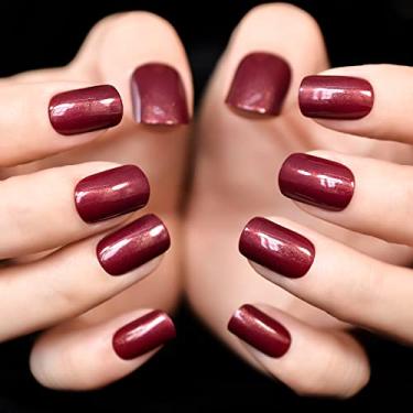 Imagem de Pregos reutilizáveis acessíveis - Squoval False Lady Nail Art Tips Short, Grace Designed Tips para uso diário, 24 peças, 12 tamanhos, brilho vermelho escuro