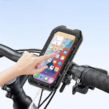 Imagem de Suporte de telefone de bicicleta, suporte de telefone de motocicleta de rotação 360, compatível com tela sensível ao toque, sem obstrução da câmera, suporte de guidão de telefone à prova d'água