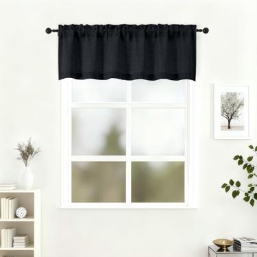 Imagem de Lecloud Cortinas de cozinha, cortinas de cozinha com filtro de luz de privacidade arejada, cortinas estéticas modernas curtas com bolsos para varão para banheiro café, 152 cm L x 40 cm C 1 painel