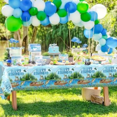 Imagem de 3 peças de toalha de mesa de pesca, decorações de aniversário, de plástico, descartáveis, artigos de festa de aniversário de pescadores, para crianças, homens, 272 x 137 cm