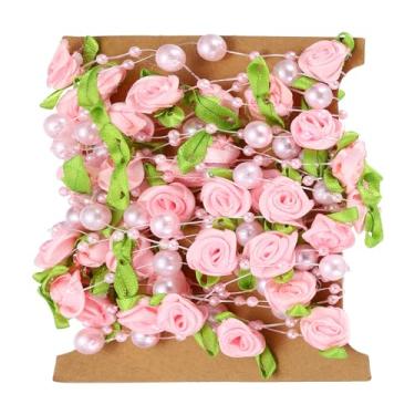 Imagem de Contas de pérola rosa, guirlanda de fio de pérola artificial de 16,4 m para festa de Natal, faça você mesmo, decoração de casamento, rosa