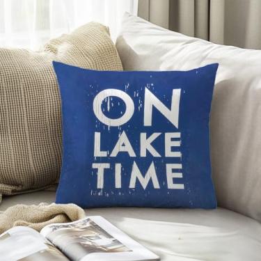 Imagem de Capas de almofada vintage azul na hora do lago 45,7 x 45,7 cm, casa no lago de verão, casa de fazenda, varanda, sofá-cama, decoração de casa