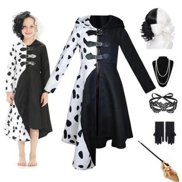 Imagem de Cruella deville traje preto dálmata macacão vestido meninas halloween 