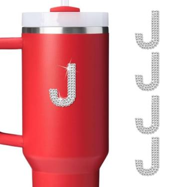 Imagem de LUHOHI 4 peças de adesivos com letra inicial de strass brilhante - Grande glitter alfabeto personalizado nome monograma decalques brilhantes para copo Stanley garrafas de água graduação boné bagagem