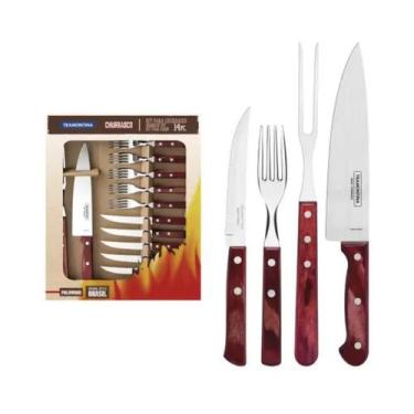 Imagem de Kit para Churrasco Tramontina em Aço Inox Polywood 14 Peças
