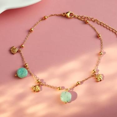 Imagem de Tornozeleiras femininas banhadas a ouro 18k com pingente de peixe e pedras de aço inoxidável