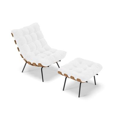 Imagem de Kit 01 Poltrona E 01 Puff Costela Corano Branco