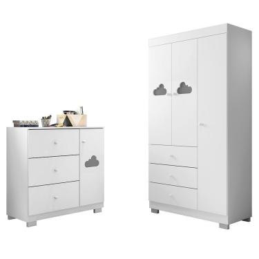 Imagem de Jogo De Quarto Infantil Ane Com Guarda Roupa 3 Portas E Cômoda Branco - Phoenix Baby Branco