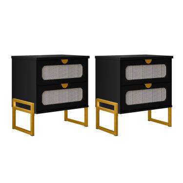 Imagem de Kit 2 Mesas de Cabeceira Moderna Luxo Titanium com Fino Acabamento 45cm - Preto / Dourado