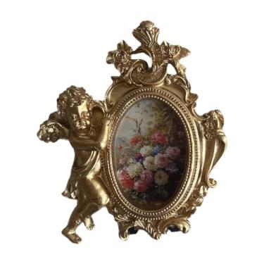 Imagem de Baoblaze Moldura de foto dourada vintage, arte decorativa elegante com motivo de anjo em, antiga para mesa de biblioteca, livraria