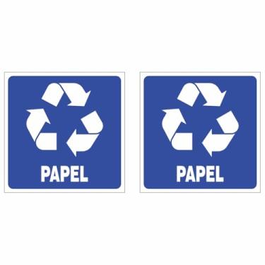 Imagem de Adesivo Coleta Seletiva Identificação de Lixeiras Kit 12x12cm - Plástico, Papel, Metal, Orgânico, Vidro, Borracha, Reciclável (Papel - Azul)