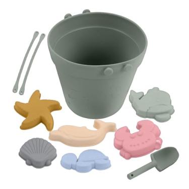 Imagem de Baldinho Praia Silicone LIFE NT-7 para Crianças Verde, com Pá e Brinquedo de Areia em Formato de Animal, Brinquedo Educativo e Divertido