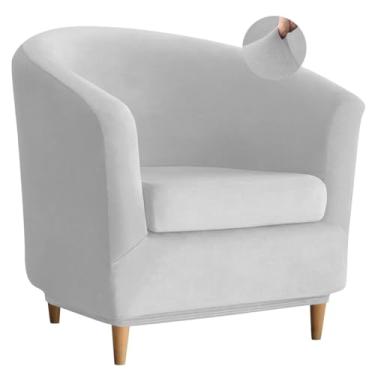 Imagem de Bifaunvogel Capa de veludo para cadeira de clube, 2 peças, giratória, capa para cadeira de banheira, com detalhes redondos, capas de poltrona, protetor para sala de estar, cinza claro