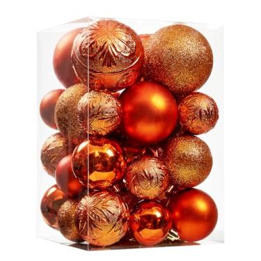 Imagem de Wironlst Enfeites de bola de Natal – 30 peças de enfeites de Natal de plástico inquebráveis para decoração de bola de pendurar para árvore de Natal, feriado, casamento, festa (tamanho múltiplo, laranja)