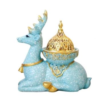 Imagem de Porta-incenso decorativo Queimador de incenso rena com padrão mármore, queimador resina requintada, cone olíbano portátil para decoração spa ioga escritório doméstico(Light Blue)